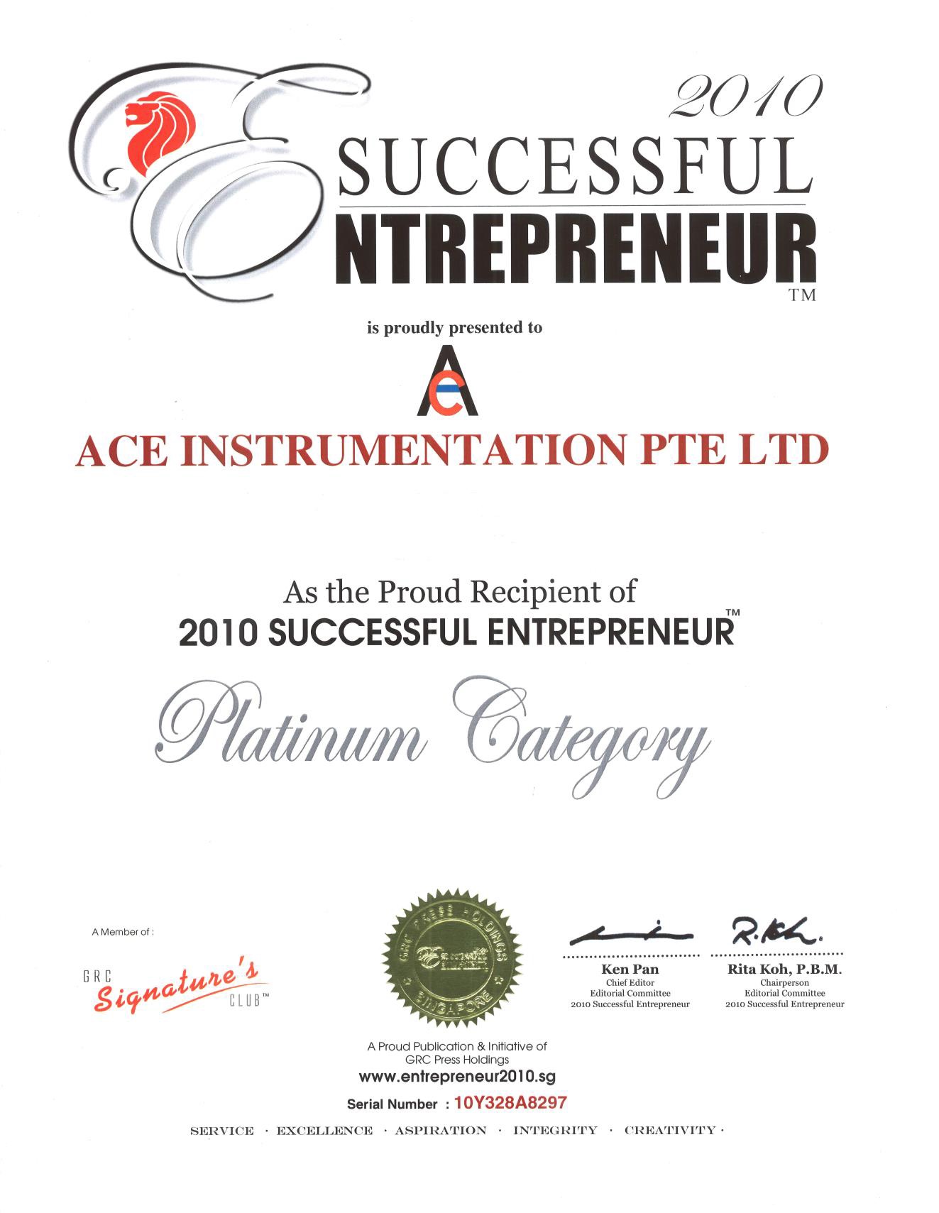 Singapore Successful Entrepreneur Award
